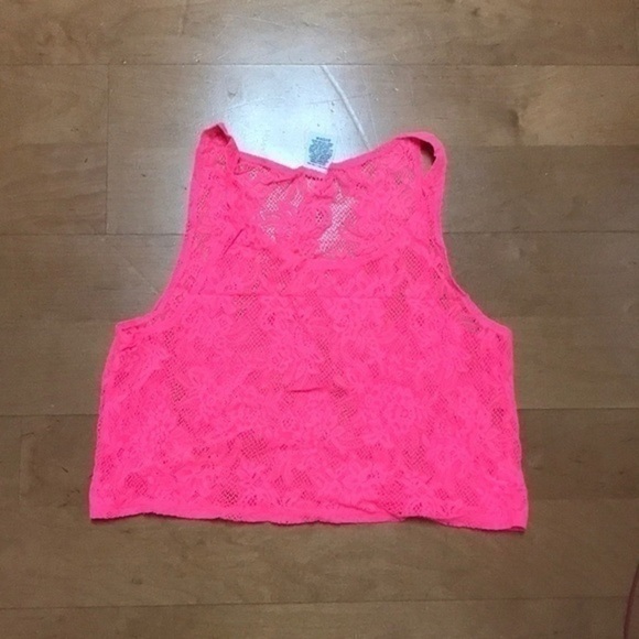 Pink Victoria’s Secret Lace Sheer Neon Pink Top size XS - Picture 2 of 2